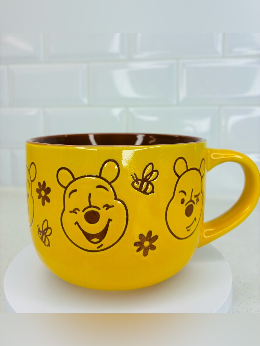 NEW Disney WINNIE THE POOH EXPRESSIONS Embossed 14oz Yellow Ceramic Coffee Mug